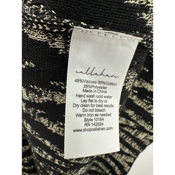Callahan Black Gold Chevron Print Knit V Neck Sweater Dress Viscose Size Medium - Picture 8 of 8